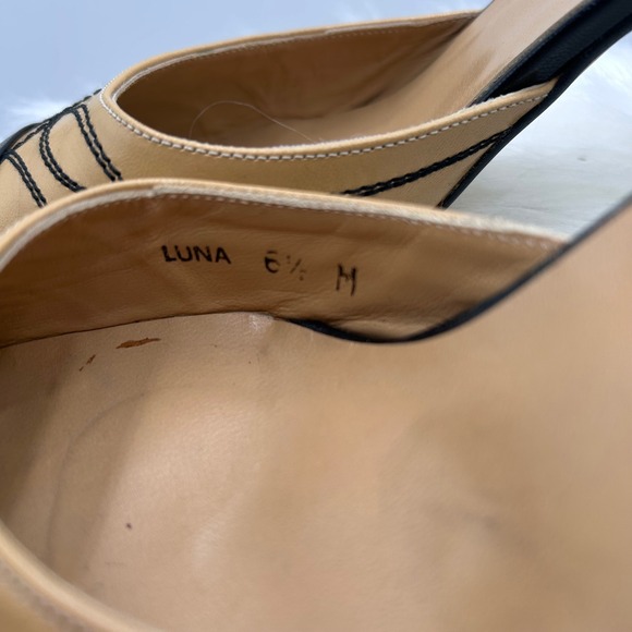 Renetti Women Luna Black and Tan Leather Pointed Toe Mules Heels Shoes Size 6.5M - Picture 7 of 11